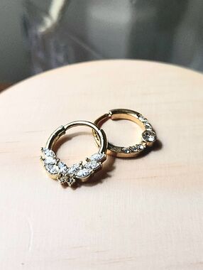 2 Pairs Womens Septum Gold Crystal/diamomd Piercing